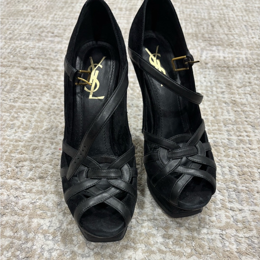 Yves Saint Laurent Black Strappy Heels